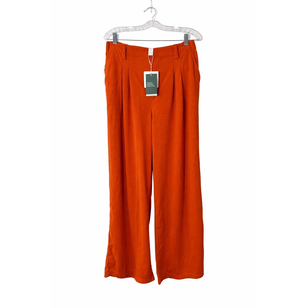 Halara Burnt Orange Wide Leg Pleated Athleisure 70s  Trousers Size L NWT